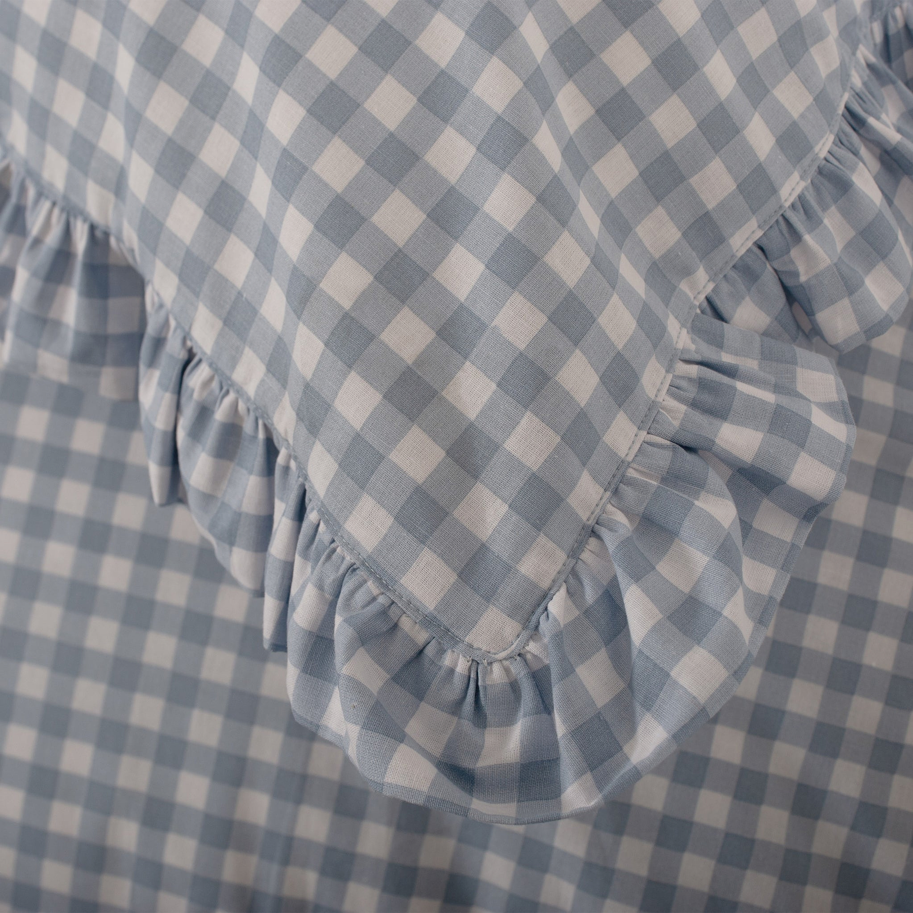 Gingham Frilled Duvet Set Double Blue from Roseland Furniture