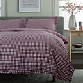 Gingham Frilled Duvet Set Double Burgundy from Roseland Furniture