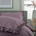 Gingham Frilled Duvet Set Double Burgundy from Roseland Furniture