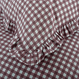 Gingham Frilled Duvet Set Double Burgundy from Roseland Furniture