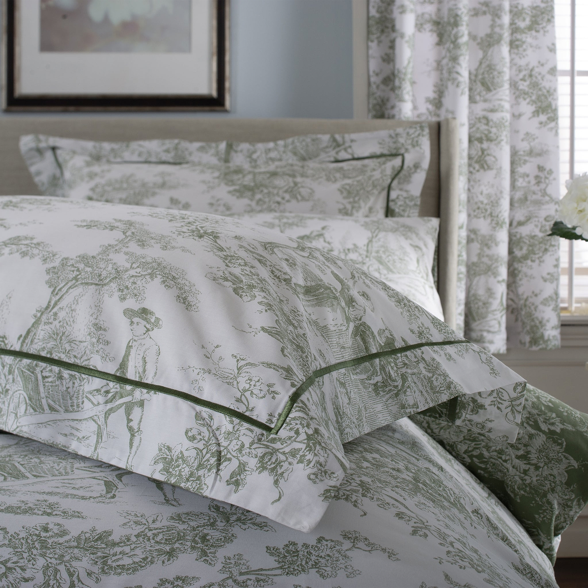 Toile Oxford Pillowcase Pair Green from Roseland Furniture