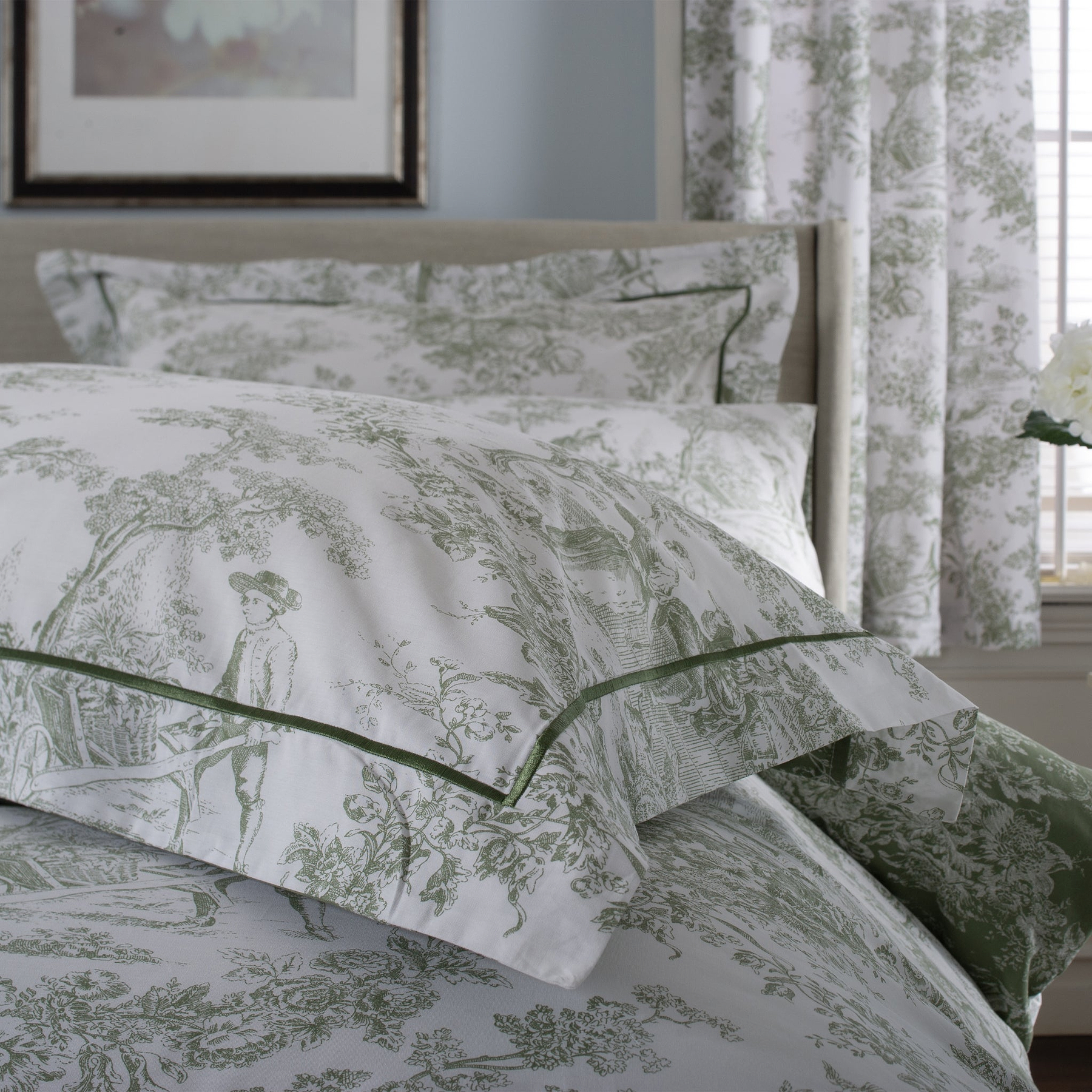 Toile Oxford Pillowcase Pair Green from Roseland Furniture
