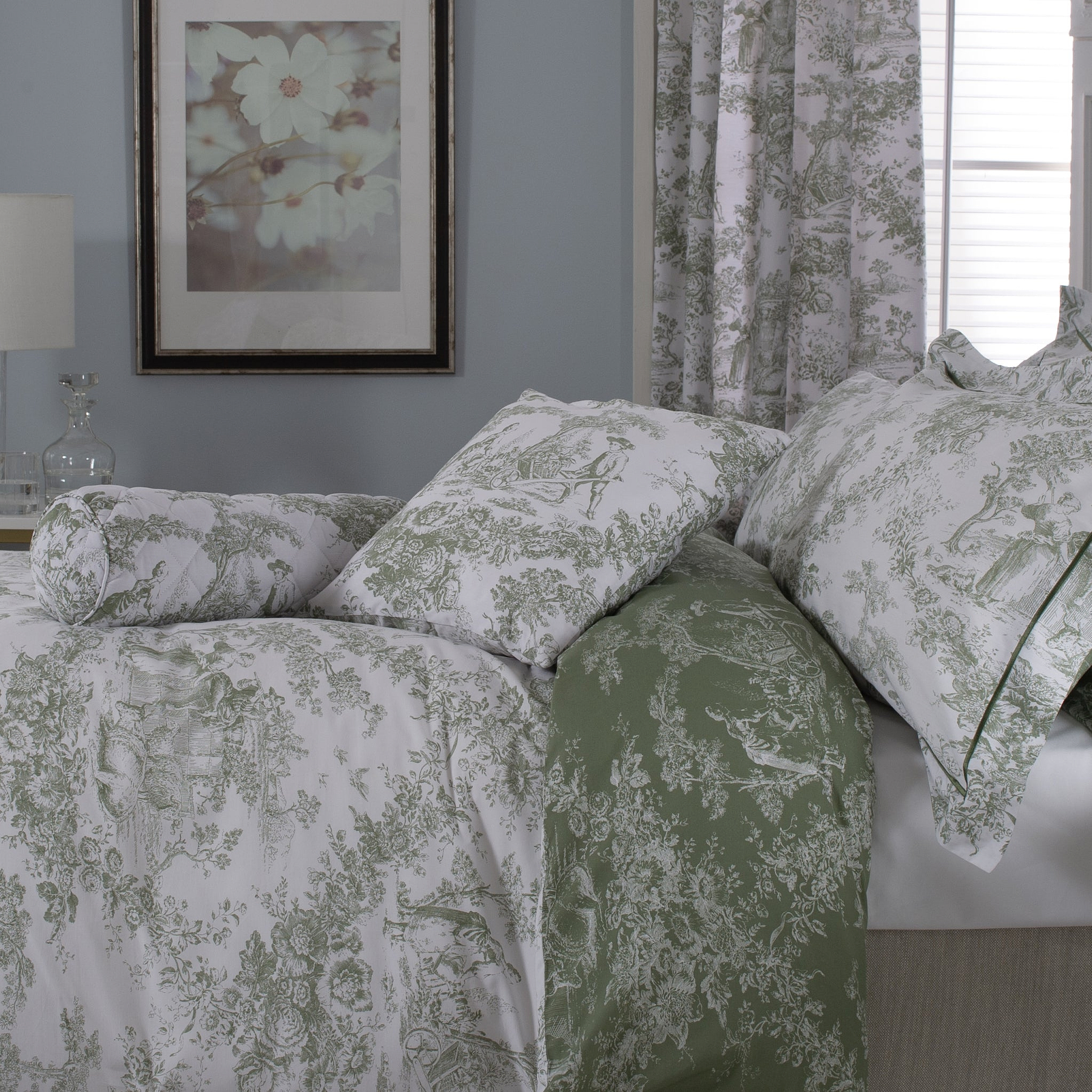 Toile De Jouy Cushion Sage from Roseland Furniture
