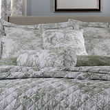 Toile De Jouy Bolster Cushion Sage from Roseland Furniture