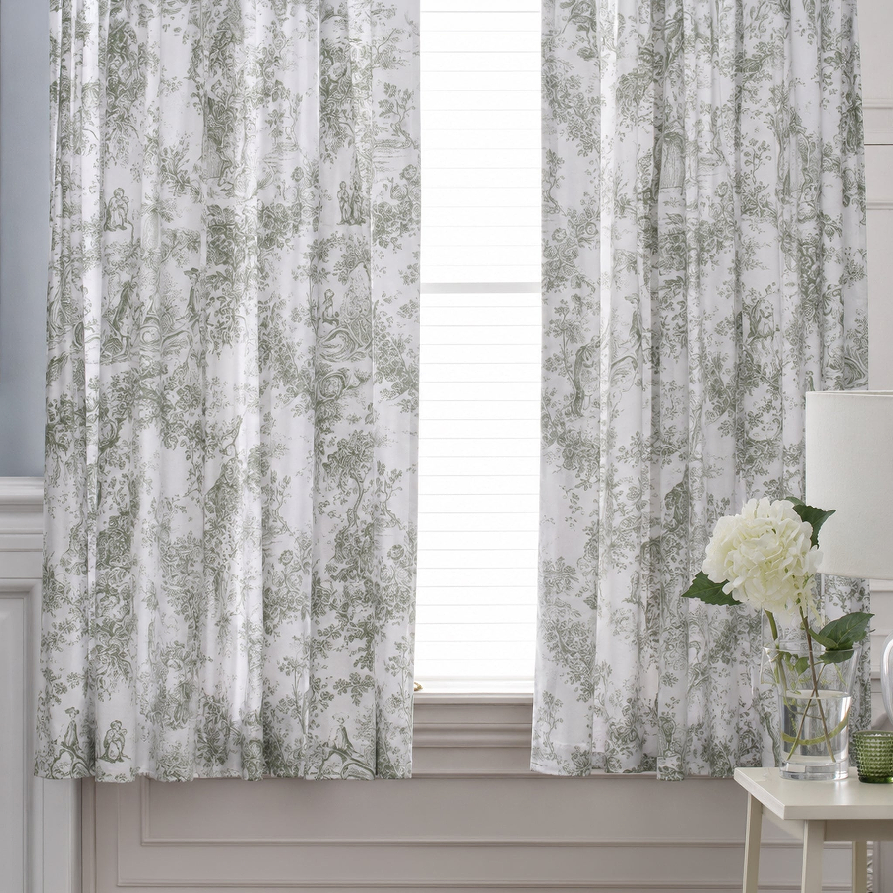 TLC Toile De Jouy Curtains 137cm Sage from Roseland Furniture