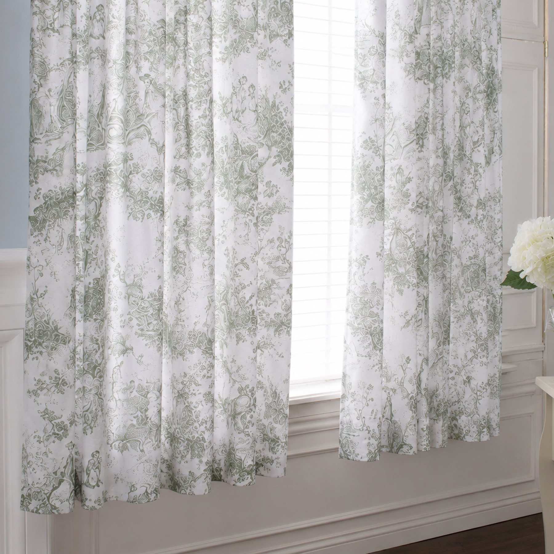 TLC Toile De Jouy Curtains 137cm Sage from Roseland Furniture