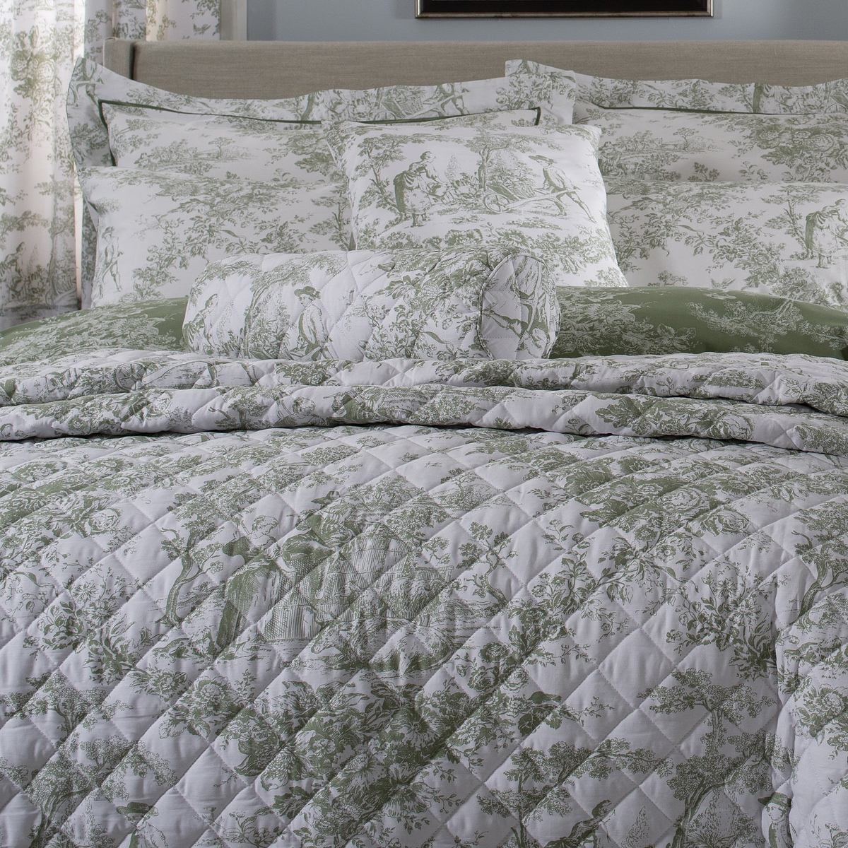 Toile Bedspread Double Sage from Roseland Furniture