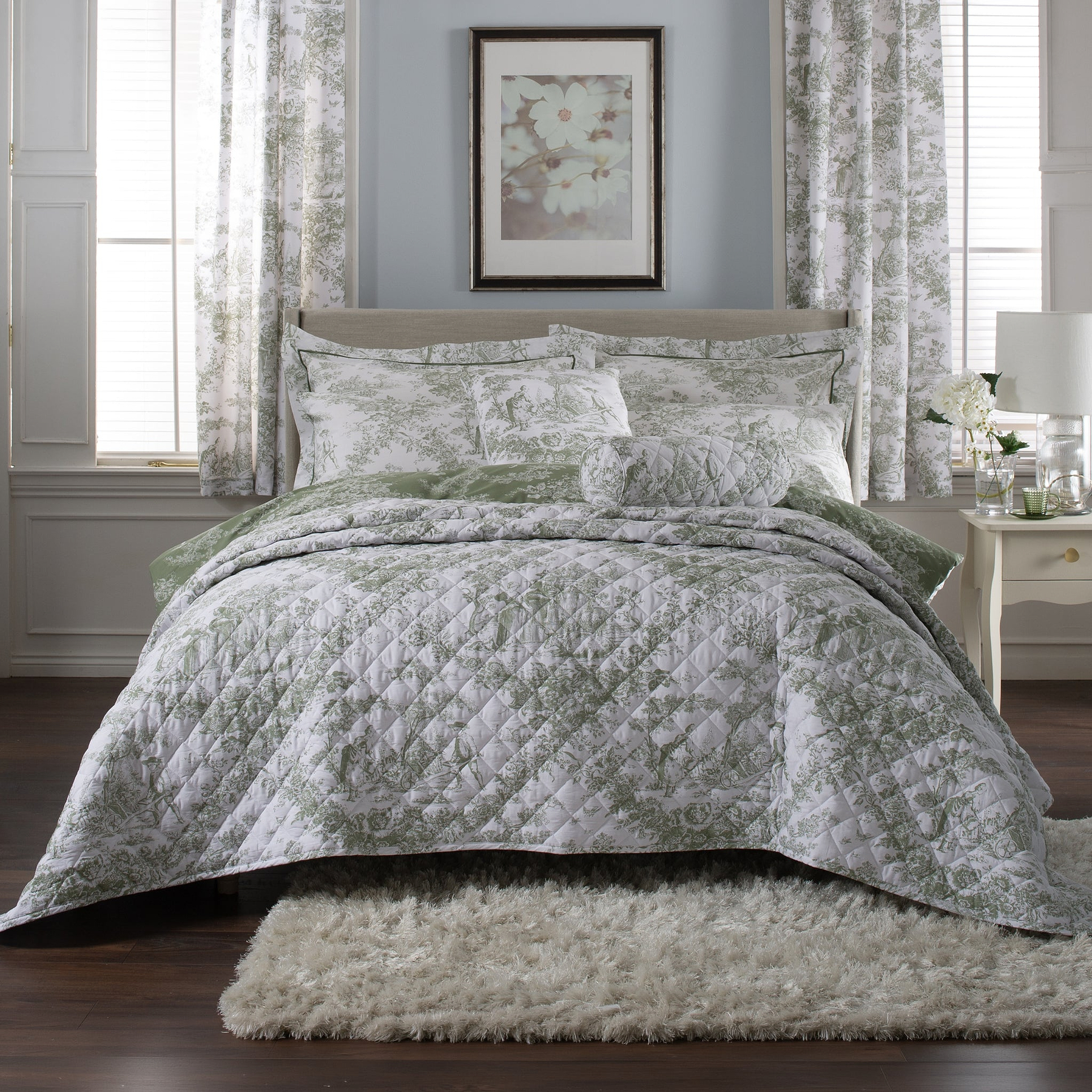 Toile Bedspread Double Sage from Roseland Furniture