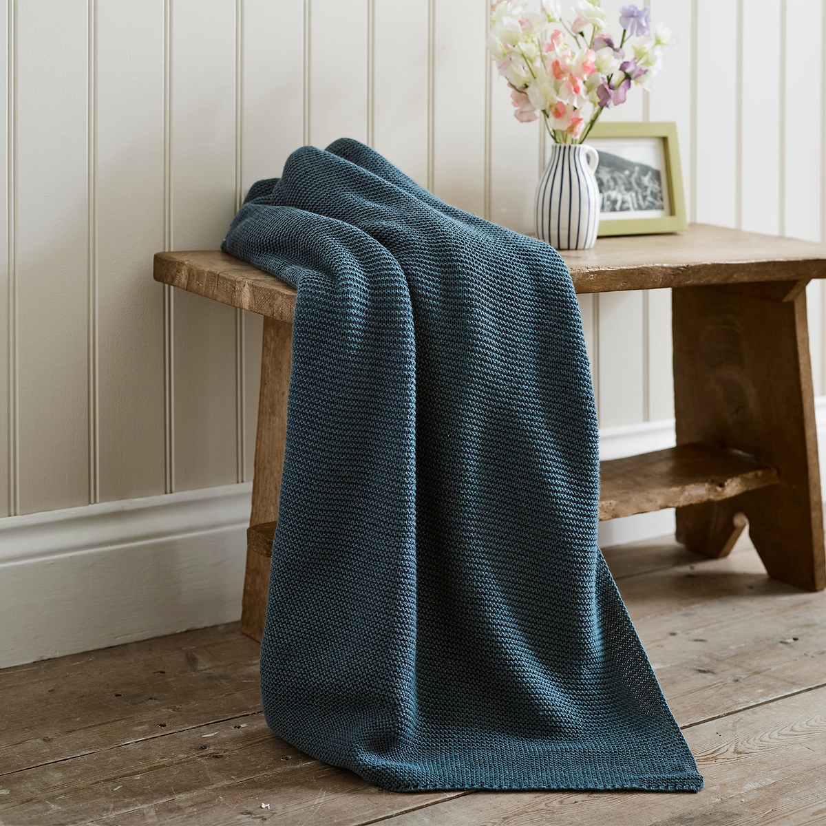 LC Staunton Stitch Throw 130x170cm Blue from Roseland Furniture