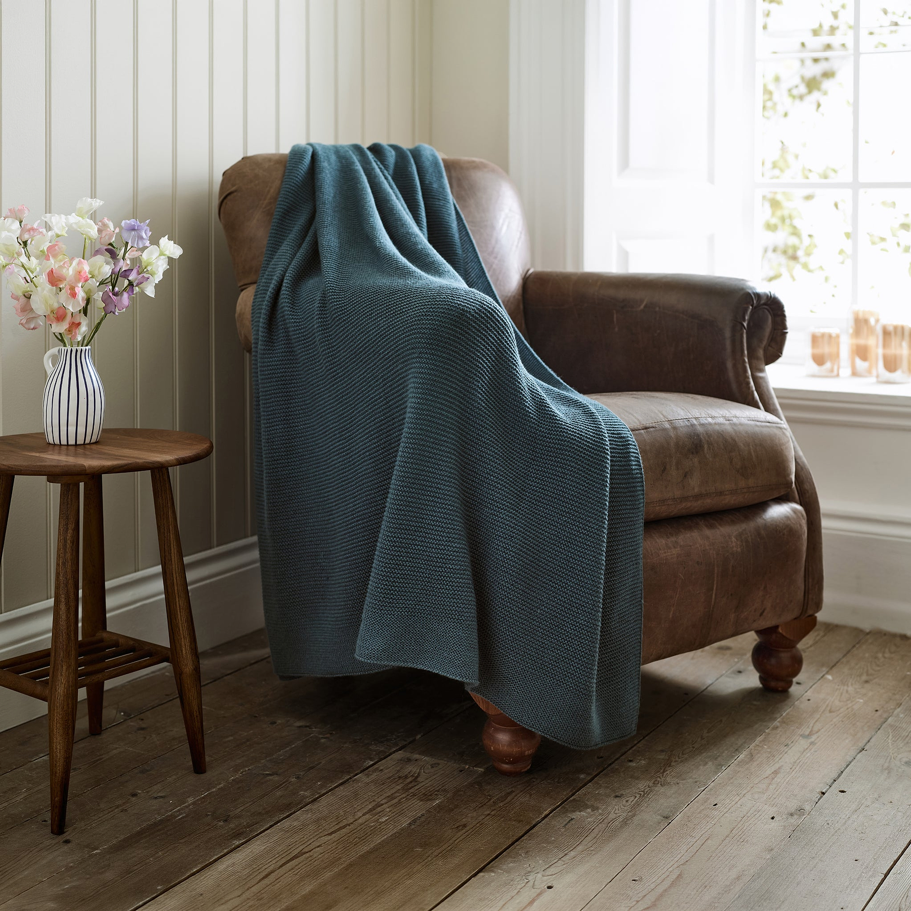LC Staunton Stitch Throw 130x170cm Blue from Roseland Furniture