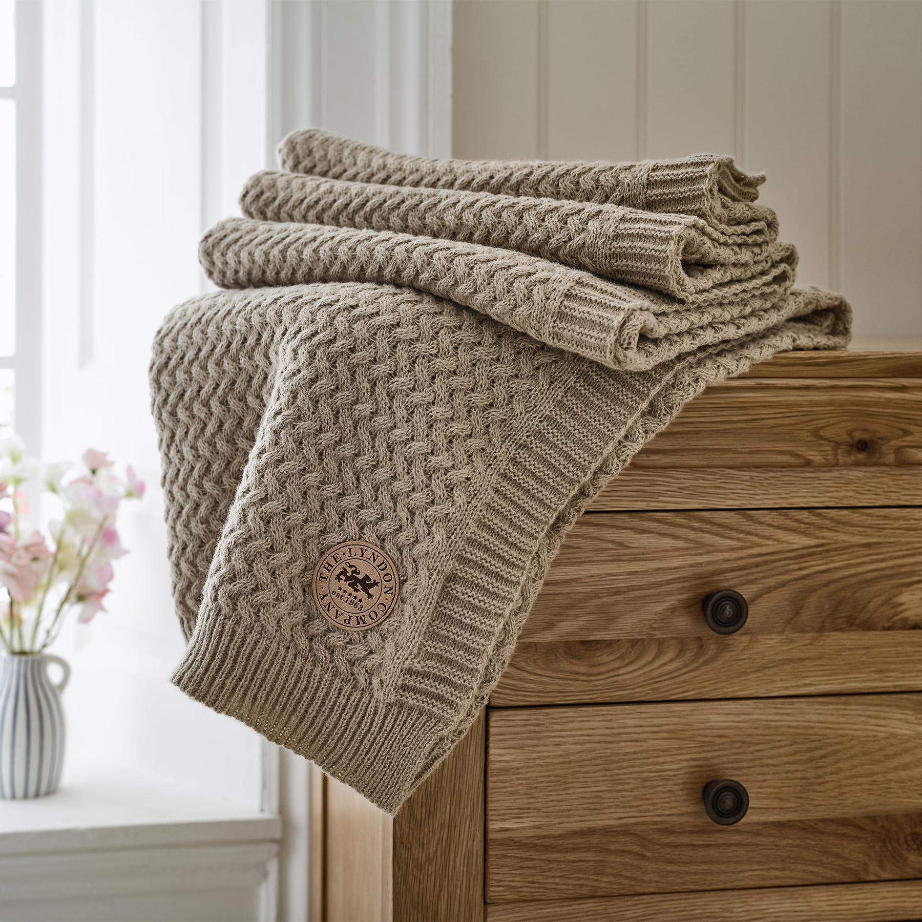 TLC Cadenza Knitted Throw 130x170cm Stone from Roseland Furniture