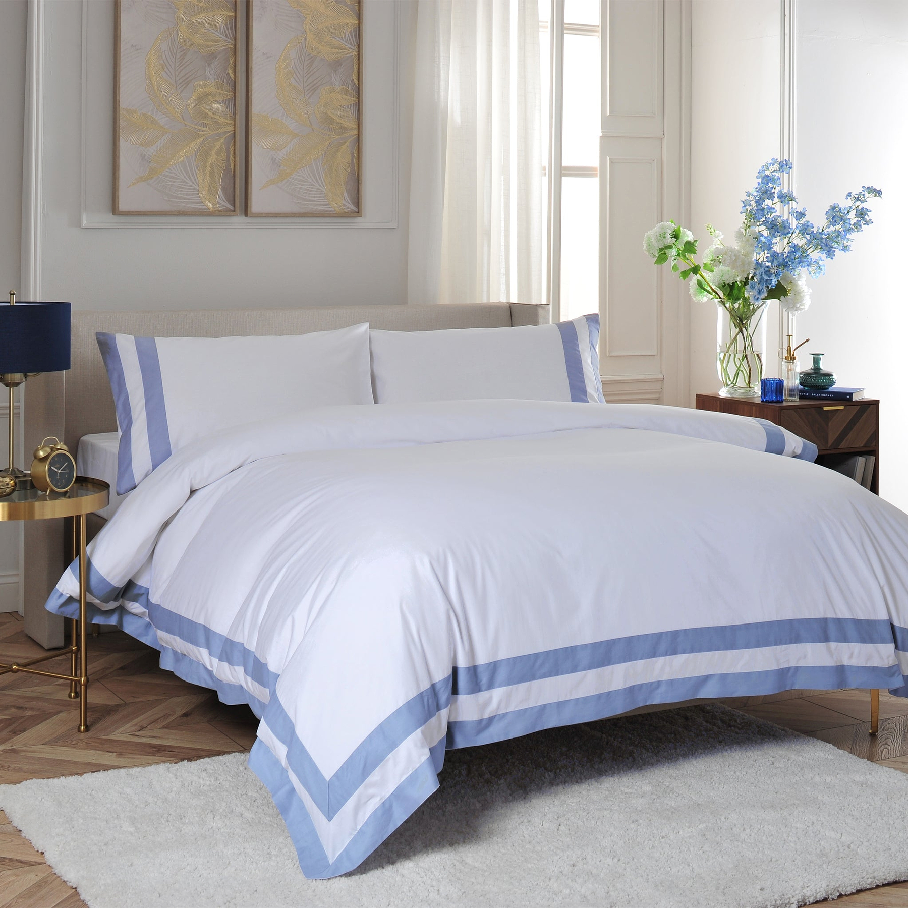 French Collection Brigitte Duvet Set Double WhiteBlue from Roseland Furniture