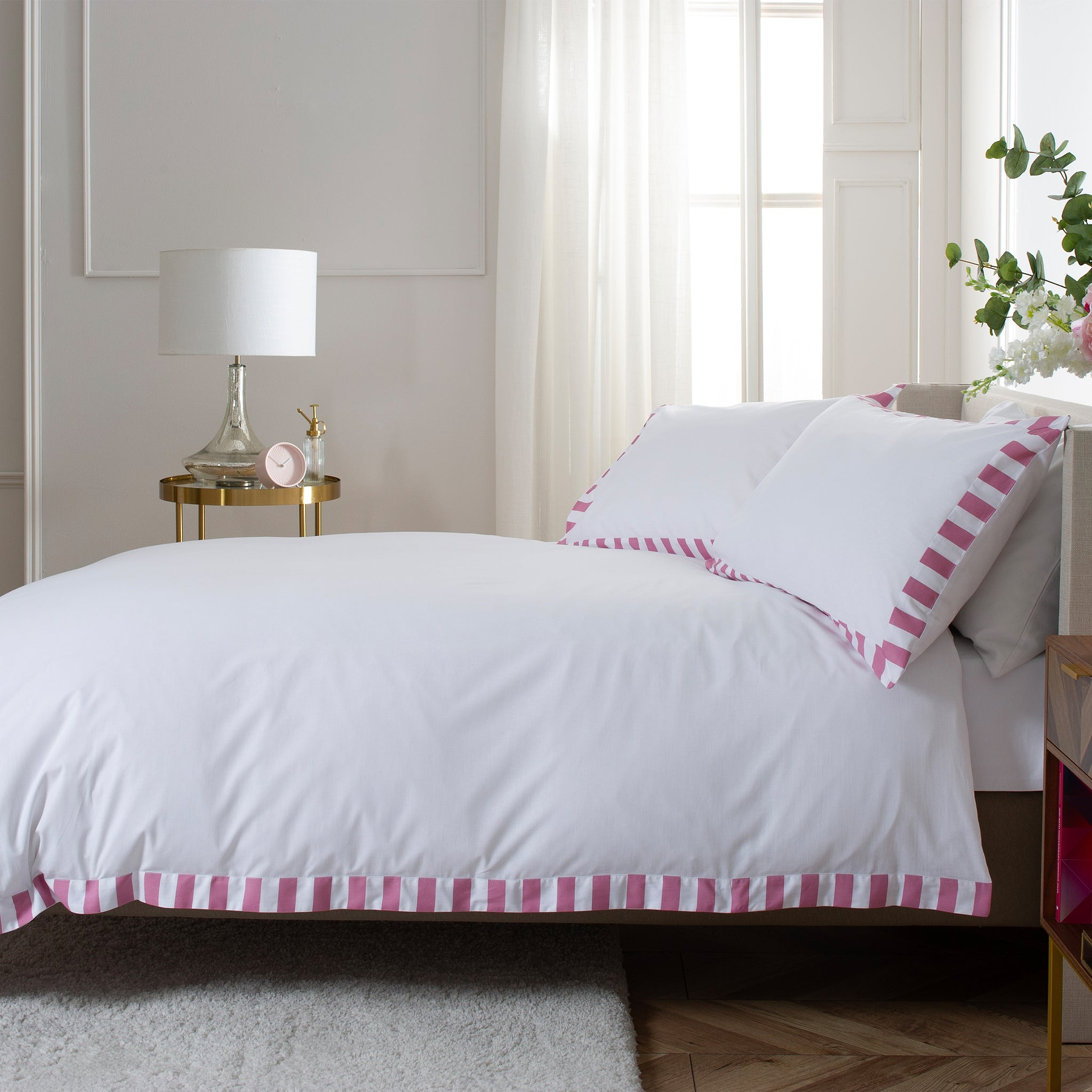 French Collection Celine Duvet Set Double WhitePink from Roseland Furniture