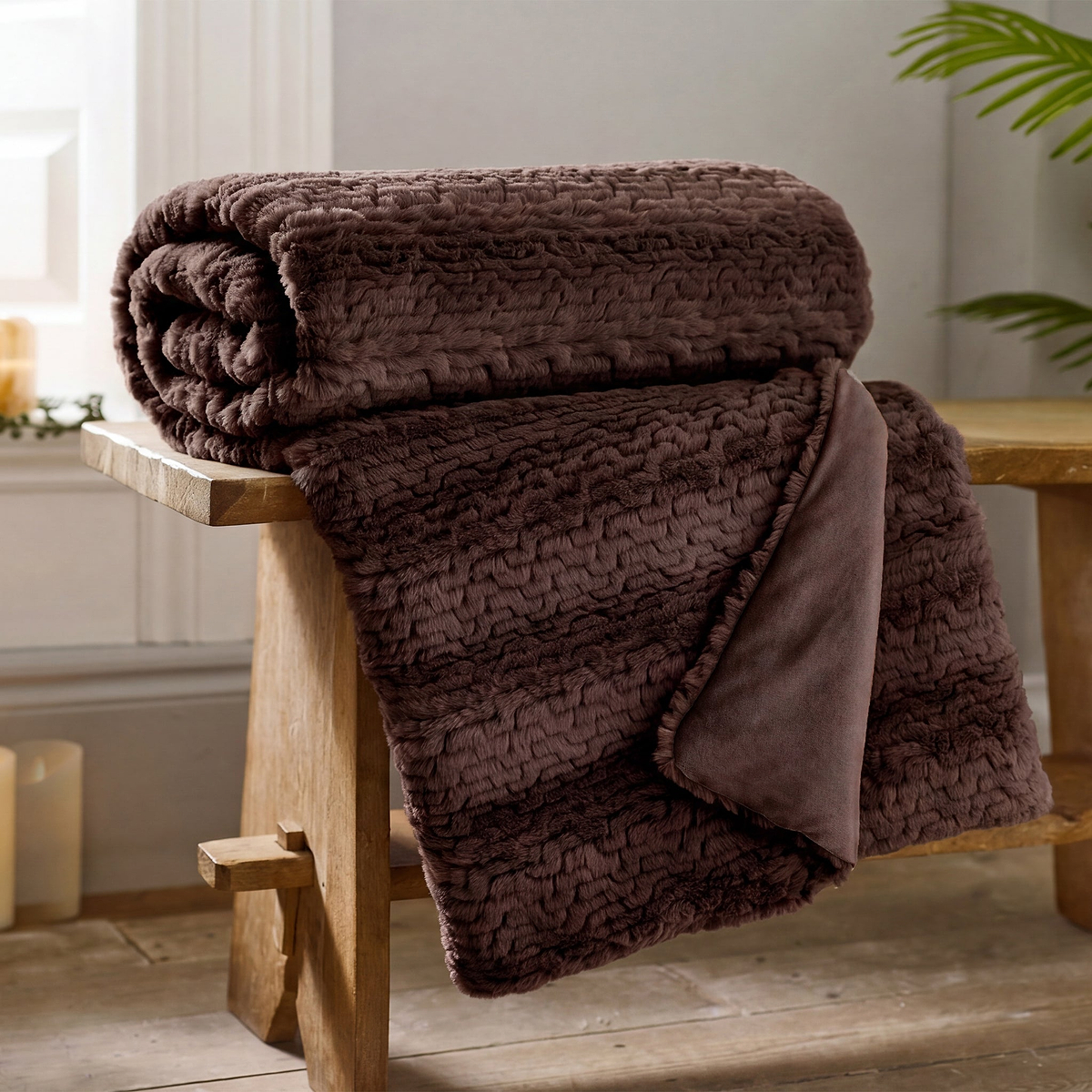 TLC Ashridge Faux Fur Throw 130x170cm Chocolate from Roseland Furniture