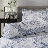 Toile De Jouy Bolster Cushion Blue from Roseland Furniture