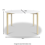 A round table with white top and gold legs, measuring 80cm in diameter and 40cm in height. Text reads: "Image for size information only."