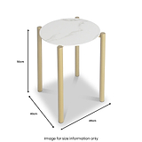 A round, marble-top table stands on four wooden legs, measuring 50cm in height and 40cm in width. Text: "Image for size information only."