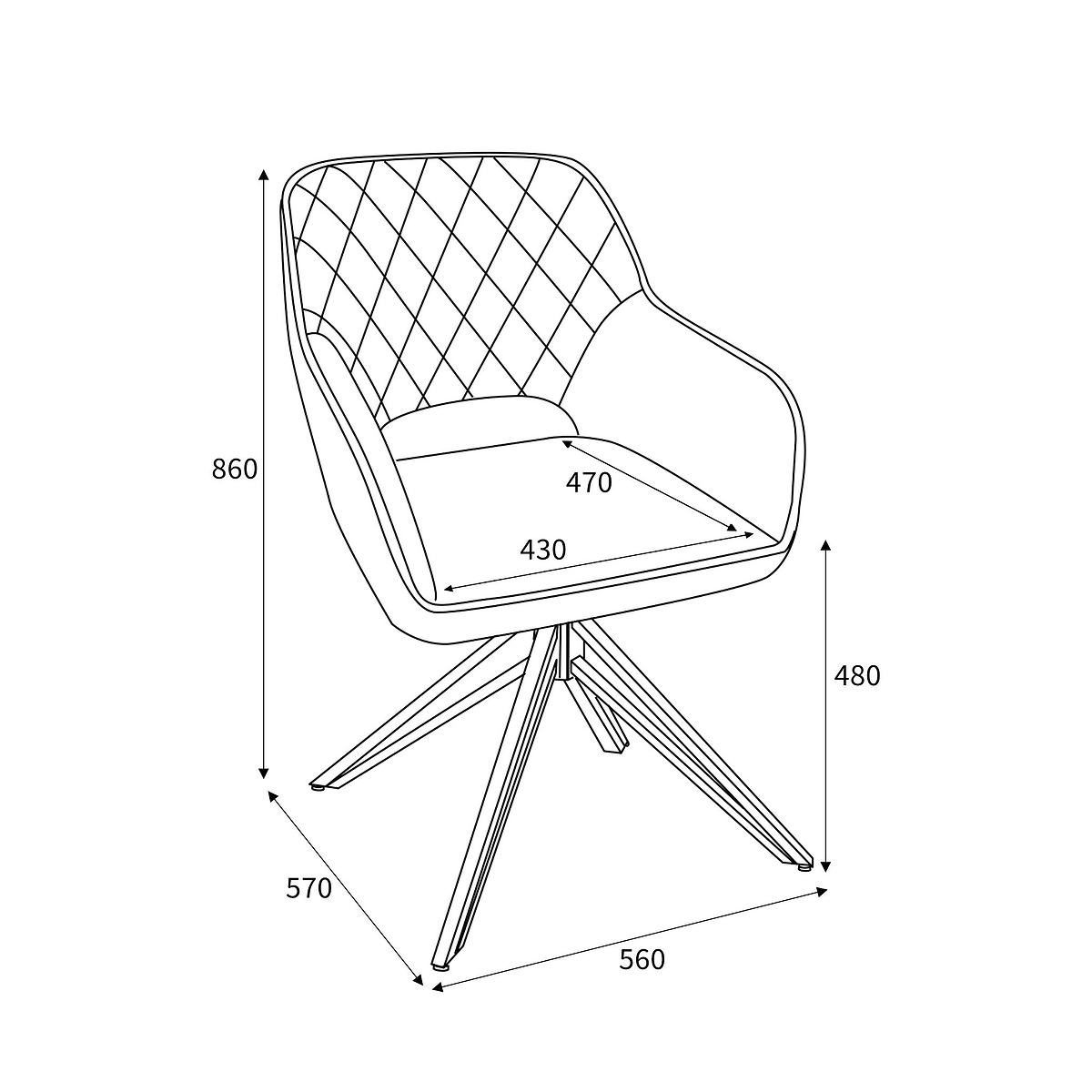 Drystan Swivel White Boucle Dining Chair dimensions