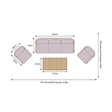 Roma FSC 5 Seater Triple Lounge Set with Rectangular Coffee Table dimensions