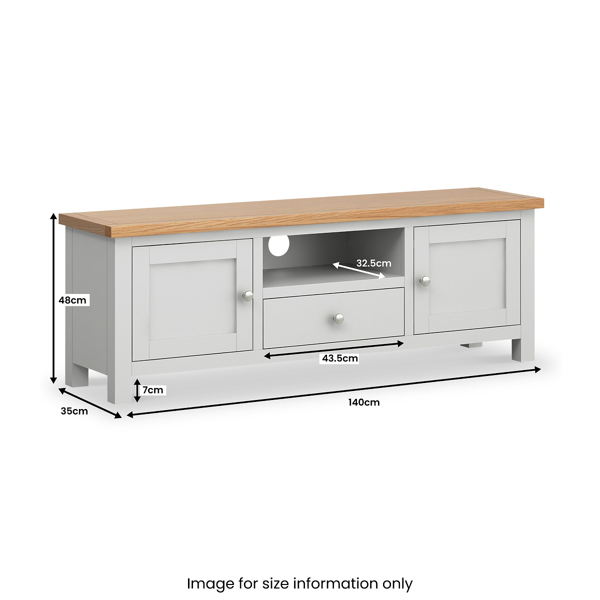 Farrow Grey 140cm Wide TV Cabinet Size Guide