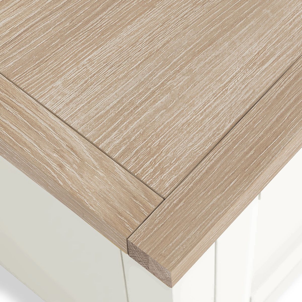 Farrow Coconut White with Washed Oak Top 120cm TV Stand close up