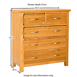 Newlyn Oak 2 over 3 Drawer Chest of Drawers - Size Guide