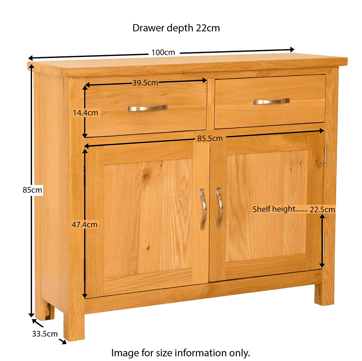 Newlyn Oak Small Sideboard by Roseland Furniture - Size Guide