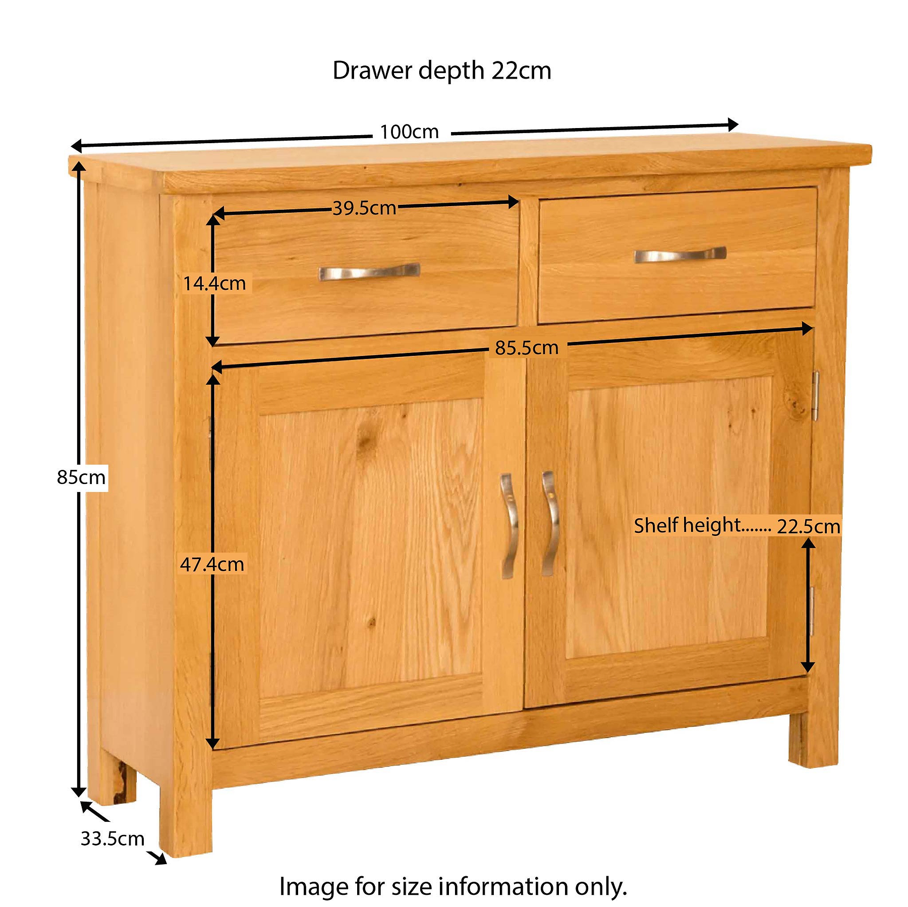 Newlyn Oak Small Sideboard by Roseland Furniture - Size Guide