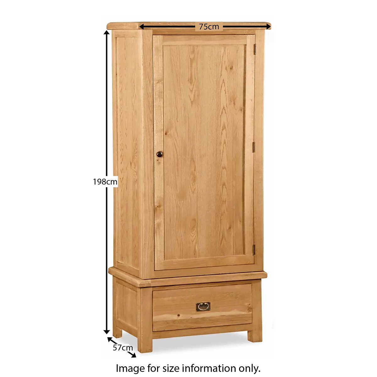 Zelah Oak Single Wardrobe with Drawer by Roseland Furniture - Size Guide
