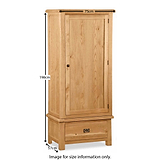Zelah Oak Single Wardrobe with Drawer by Roseland Furniture - Size Guide