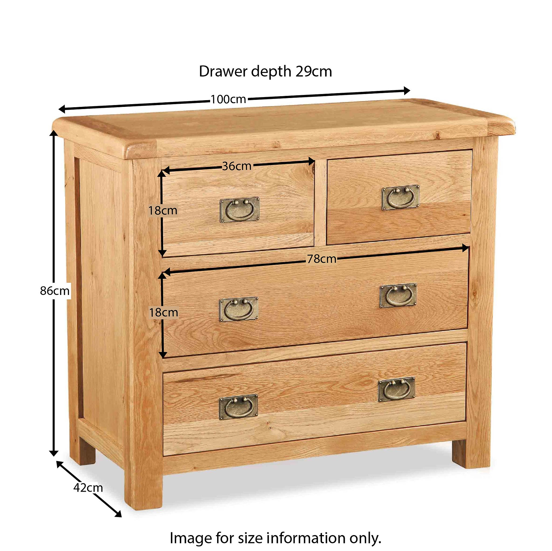 Zelah Oak 2 over 2 Drawer Chest of Drawers - Size Guide