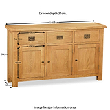 Zelah Oak Large Sideboard by Roseland Furniture - Size Guide