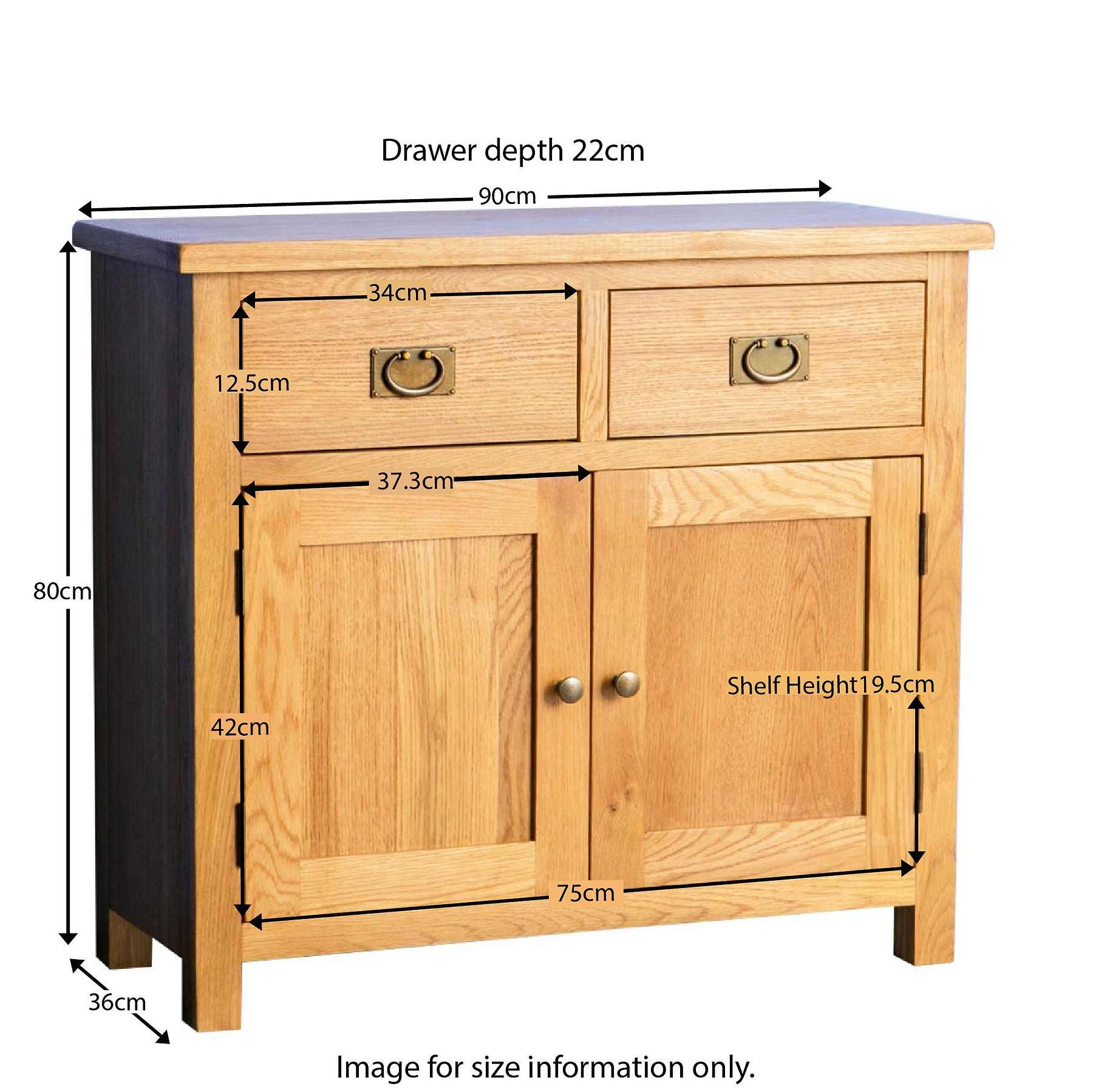 Surrey Oak Small Sideboard from Roseland Furniture - Size Guide
