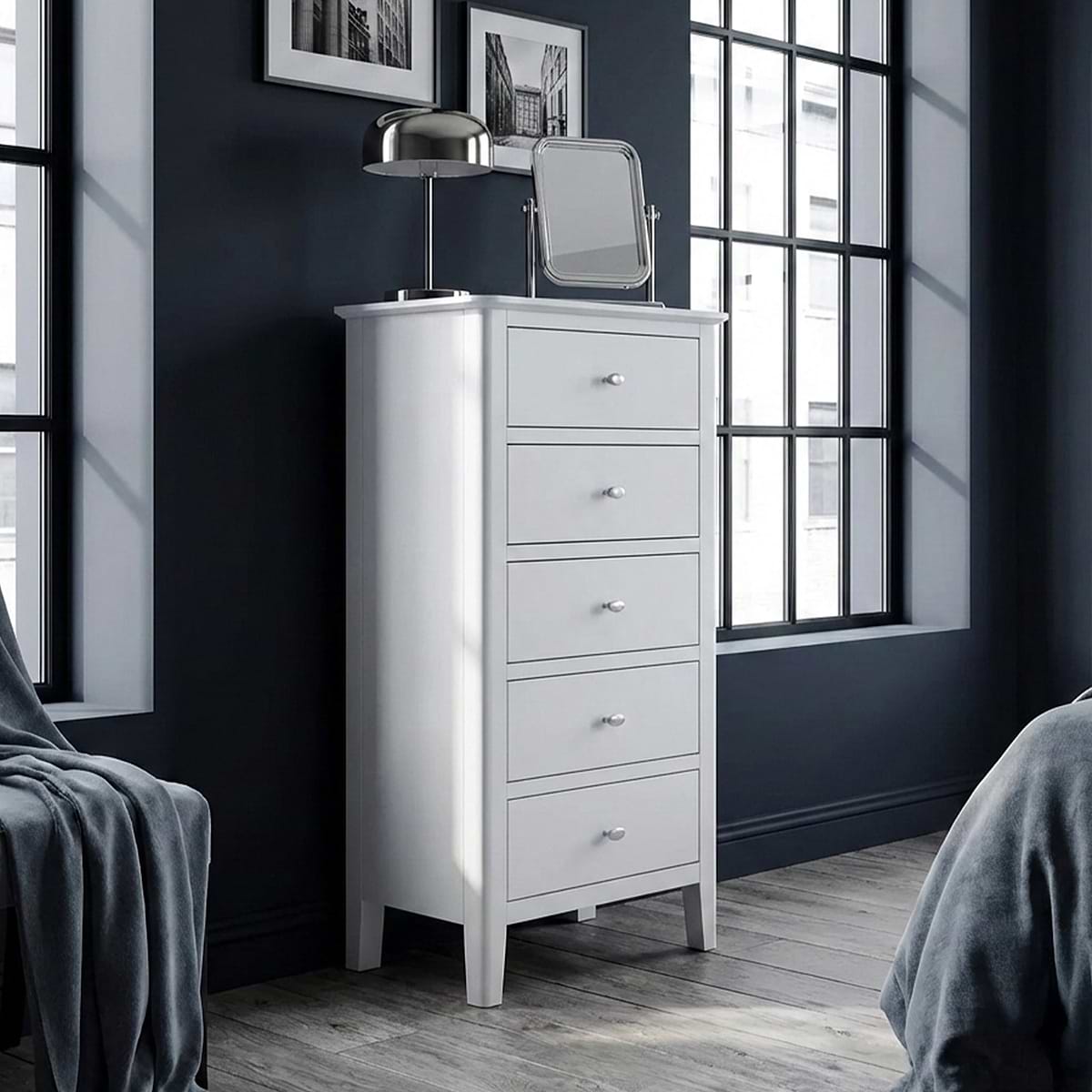 White 5 Drawer Tallboy Chest White 5 Drawer Tallboy Chest