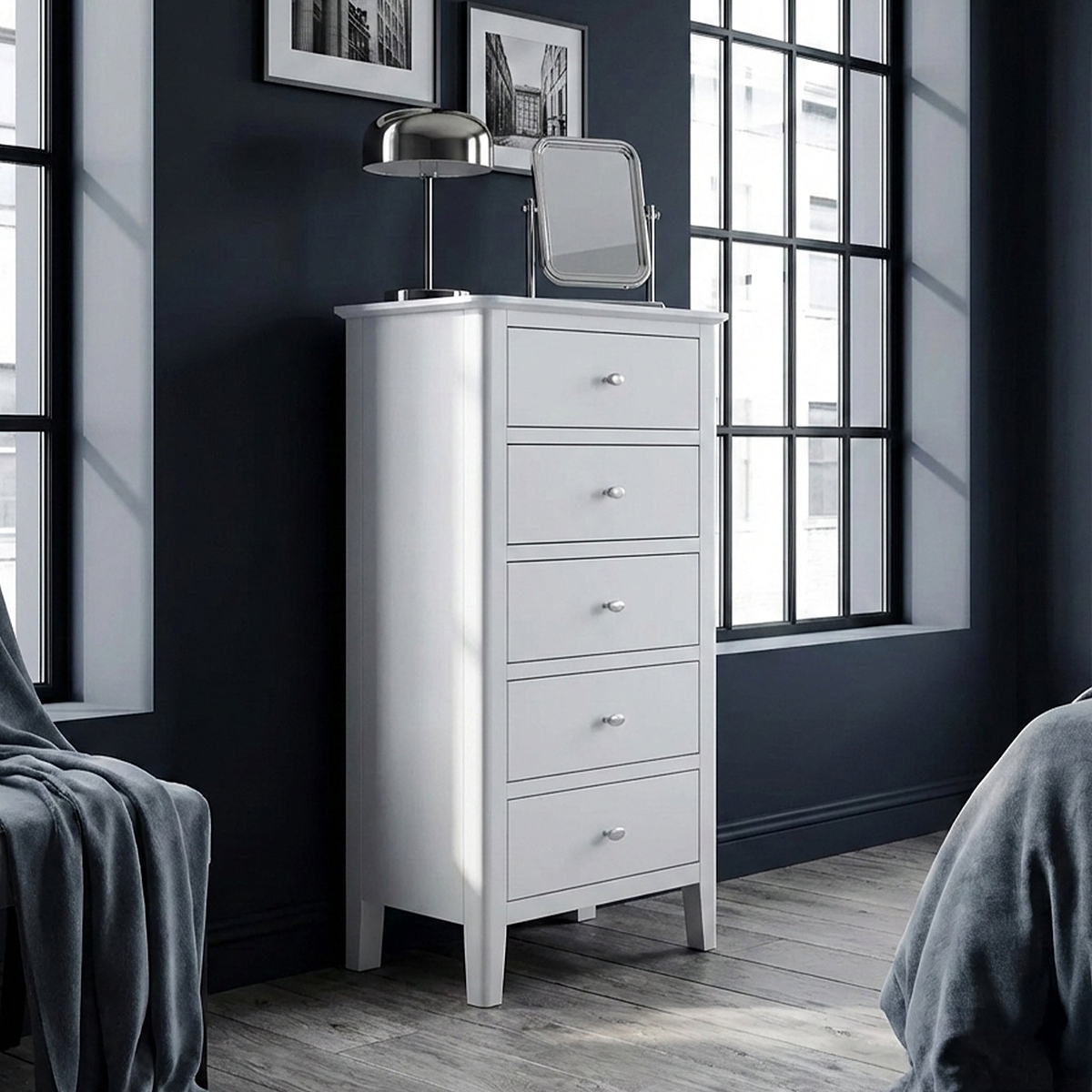 Chester White 5 Drawer Tallboy by Roseland Furniture