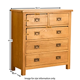 Lanner Oak 2 over 3 Drawer Chest by Roseland Furniture - Size Guide
