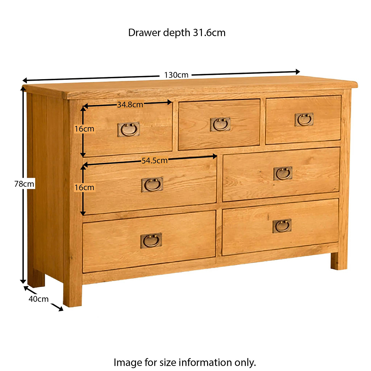 Lanner Oak 3 over 4 Drawer Chest by Roseland Furniture - Size Guide