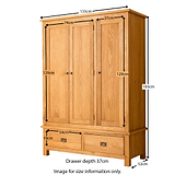 Lanner Oak Triple Wardrobe & Drawers by Roseland Furniture - Size Guide