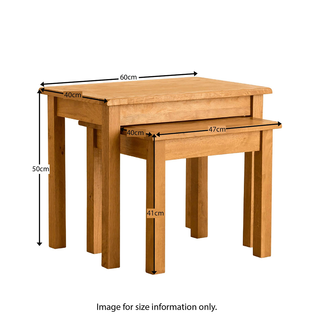 Lanner Oak Nest of Tables by Roseland Furniture - Size Guide