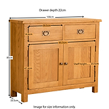 Lanner Oak Small Sideboard from Roseland Furniture - Size Guide