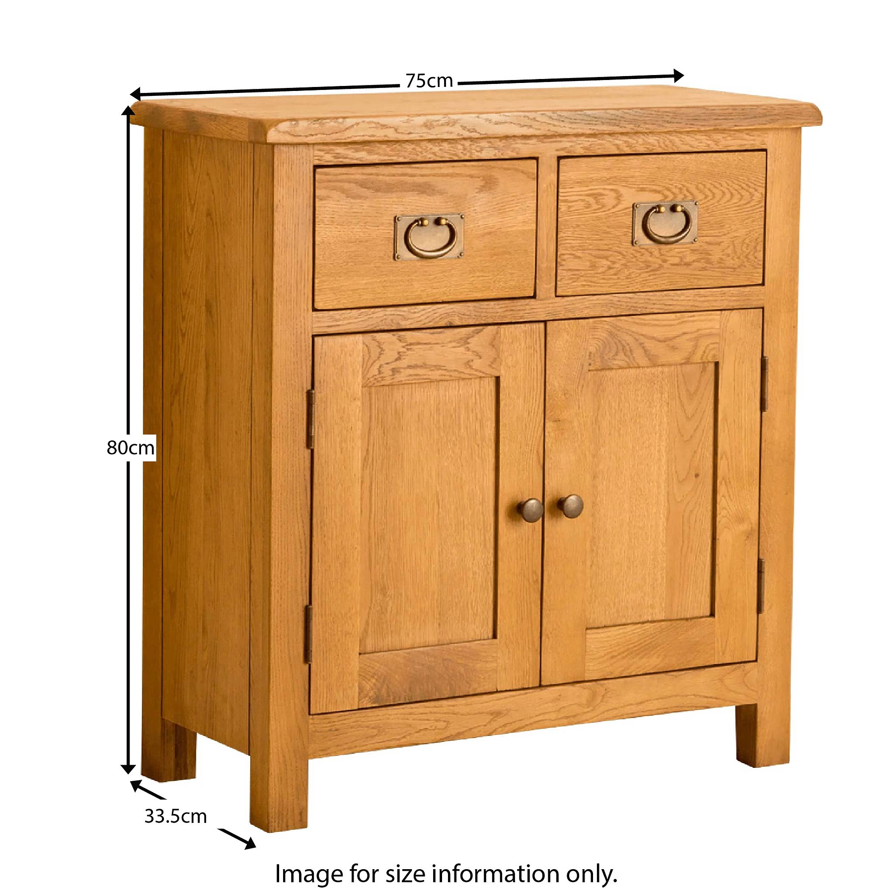 Lanner Oak Mini Sideboard by Roseland Furniture - Size Guide