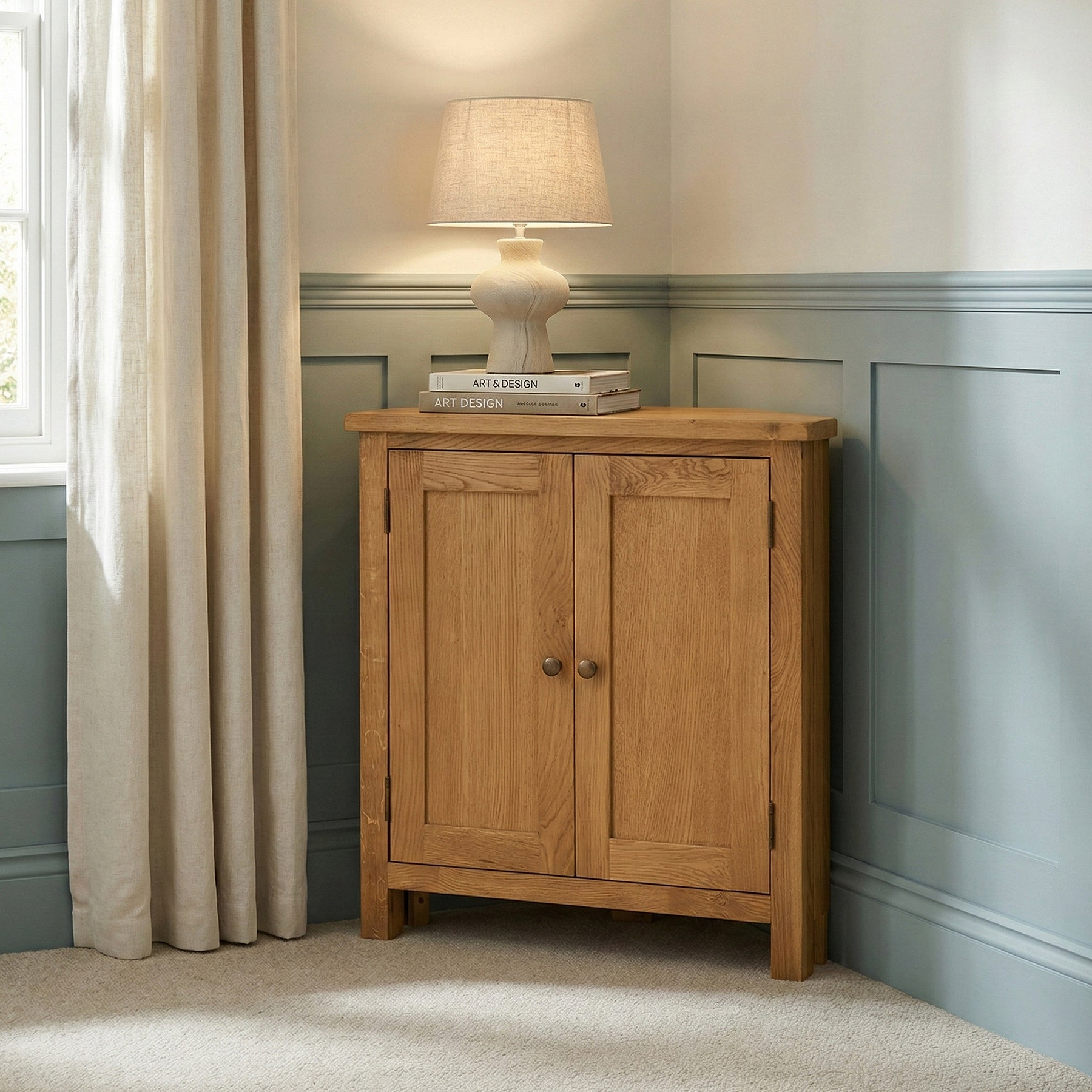 Lanner Oak Corner Cupboard from Roseland Furniture