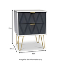 Geo White and Grey 2 Drawer Bedside Table Cabinet with Gold Hair Pin Legs from Roseland Furniture Dimensions