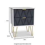 Geo White and Grey 2 Drawer Bedside Table Cabinet with Gold Hair Pin Legs from Roseland Furniture Dimensions