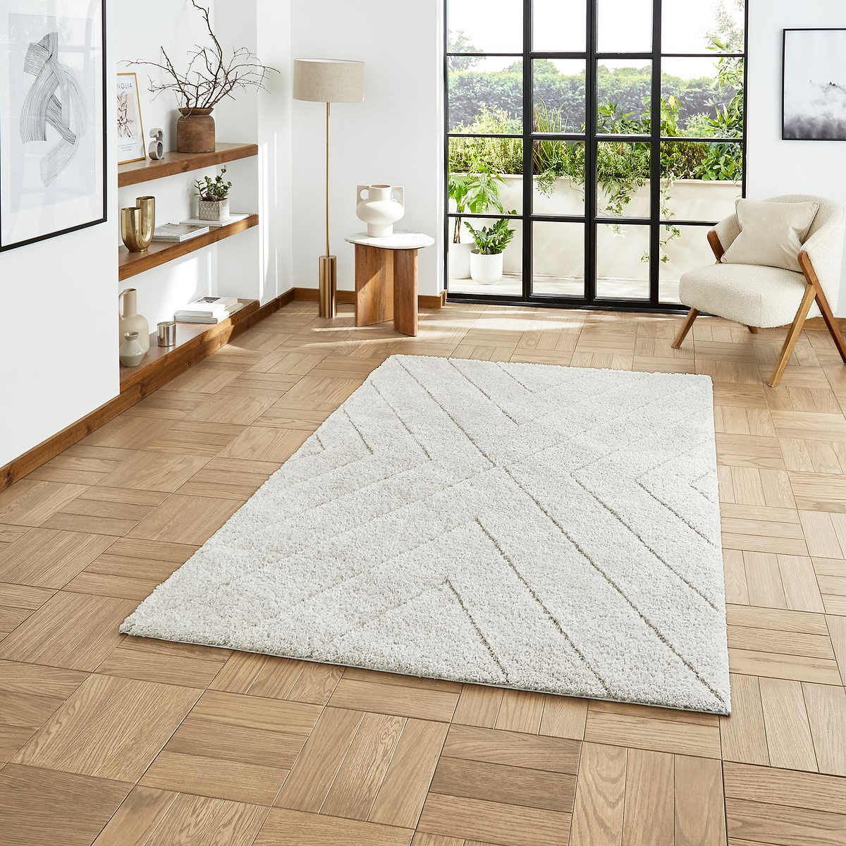 Silver Somerville Chevron Shaggy Berber Rug from Roseland Furniture
