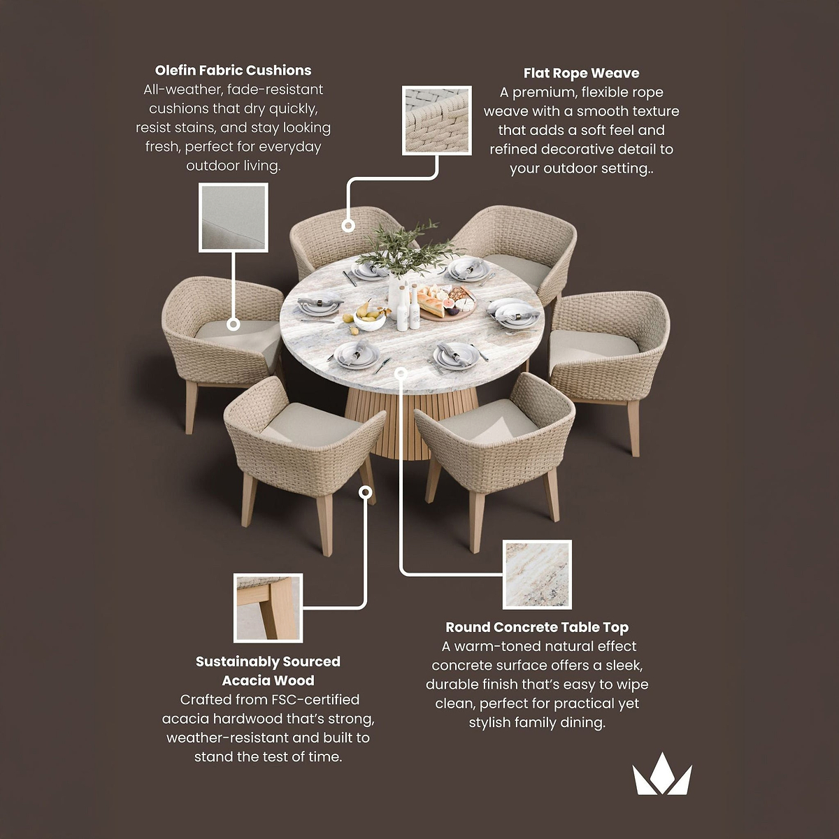 Jupiter 6 Seater Round Conical Dining Set with Eden Dawn Dining Chairs