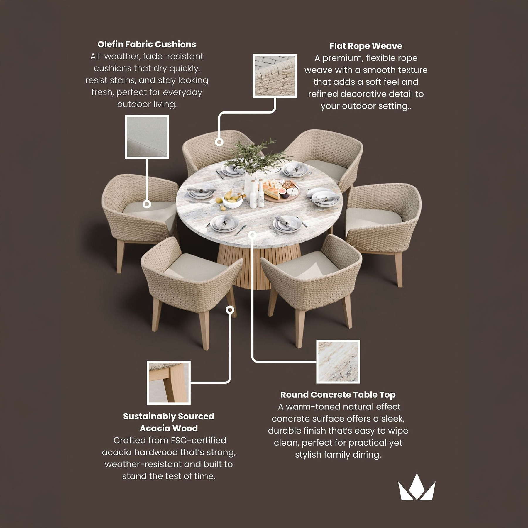 Jupiter 6 Seater Round Conical Dining Set with Eden Dawn Dining Chairs