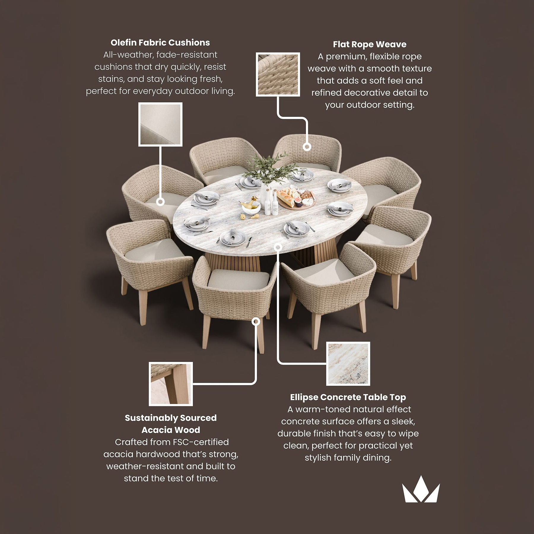 Jupiter 8 Seater Ellipse D Conical Dining Set with Eden Dawn Dining Chairs