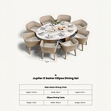 Jupiter 8 Seater Ellipse D Conical Dining Set with Eden Dawn Dining Chairs dimensions