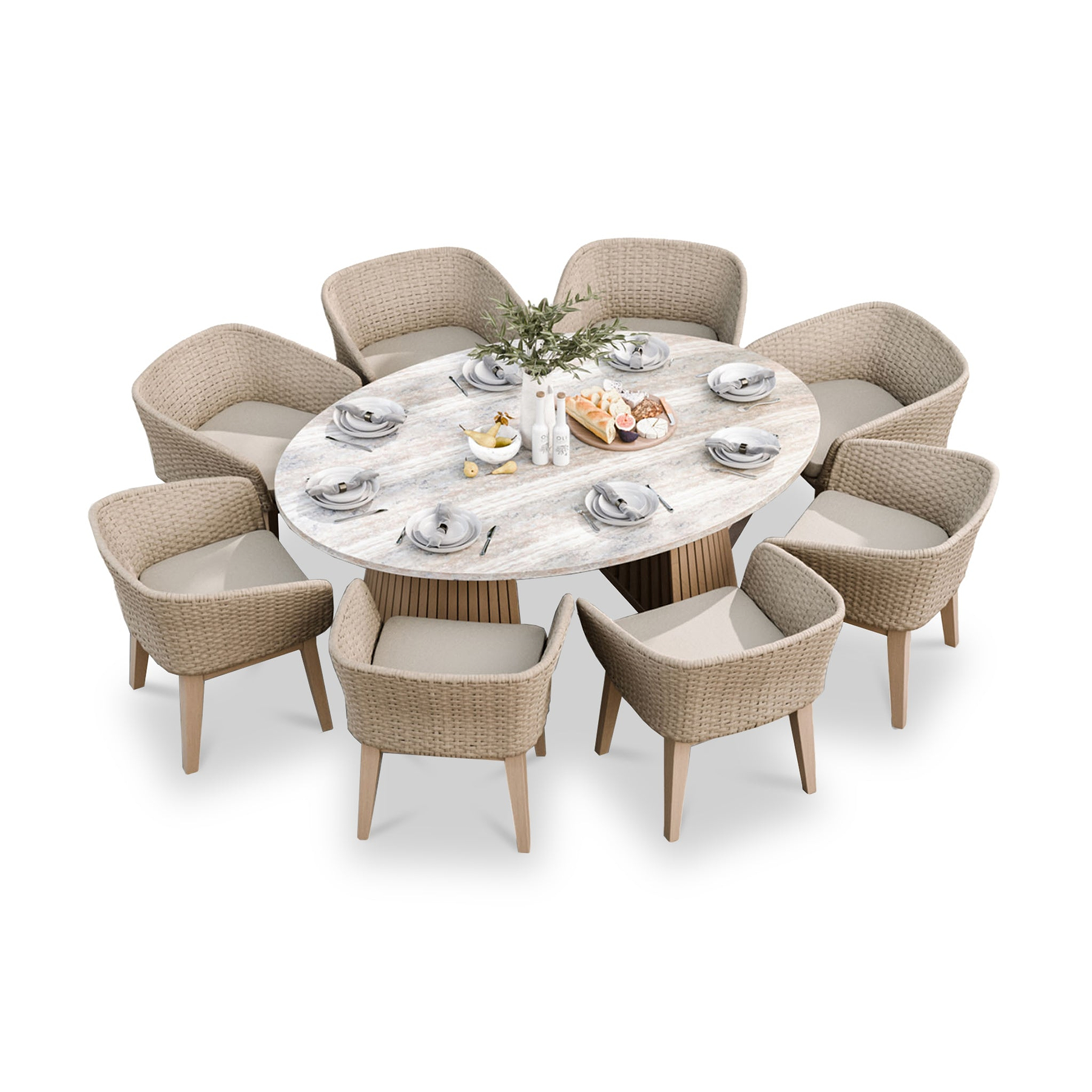 Jupiter 8 Seater Ellipse D Conical Dining Set with Eden Dawn Dining Chairs